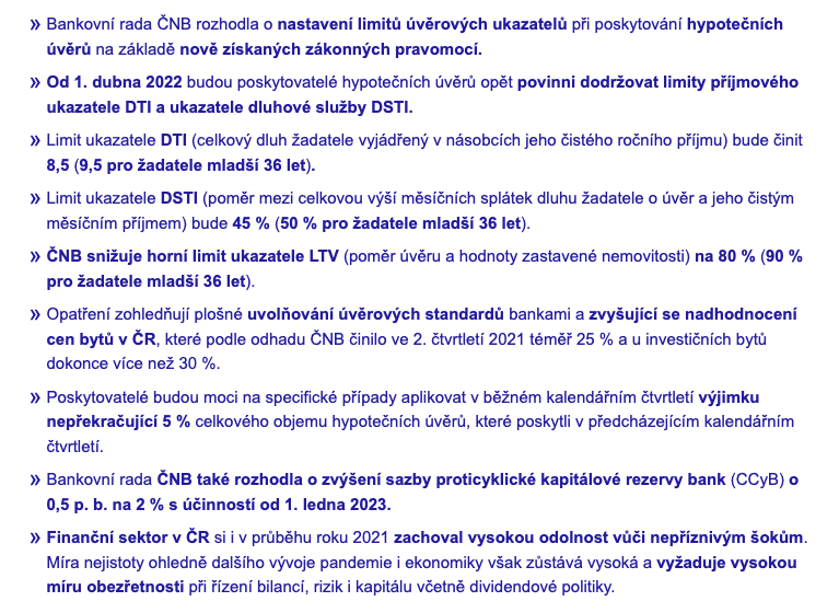 Nové parametry pro získání hypotéky dle ČNB